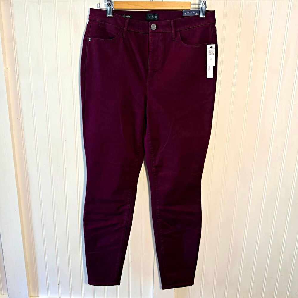 Talbots Jegging Jeans Womens 10 Burgundy Mid Rise Slim Stretch Dark Wash Pockets